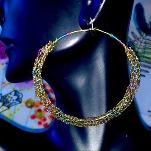 2” Handmade Gold Wire Crocheted Hoop Earrings